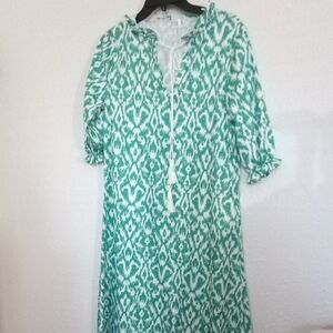 Green Ikat Tie-Neck Maxi Dress
